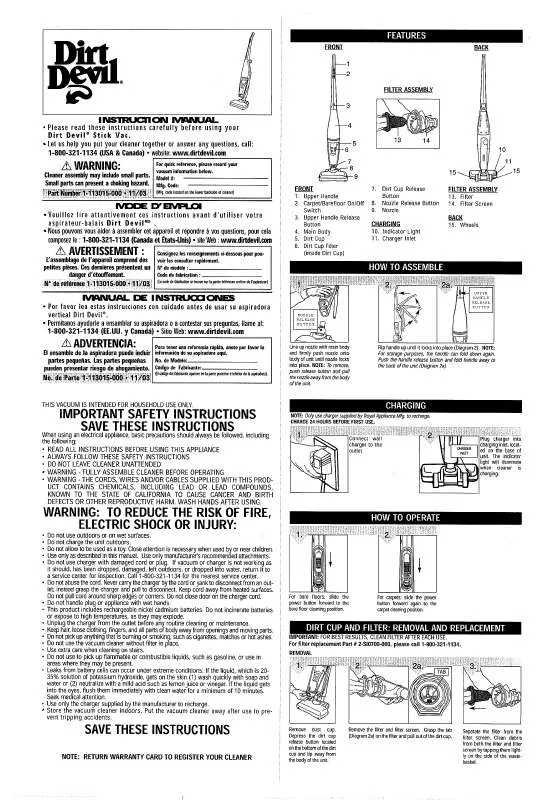 Mode d'emploi DIRTDEVIL BD20040RDK