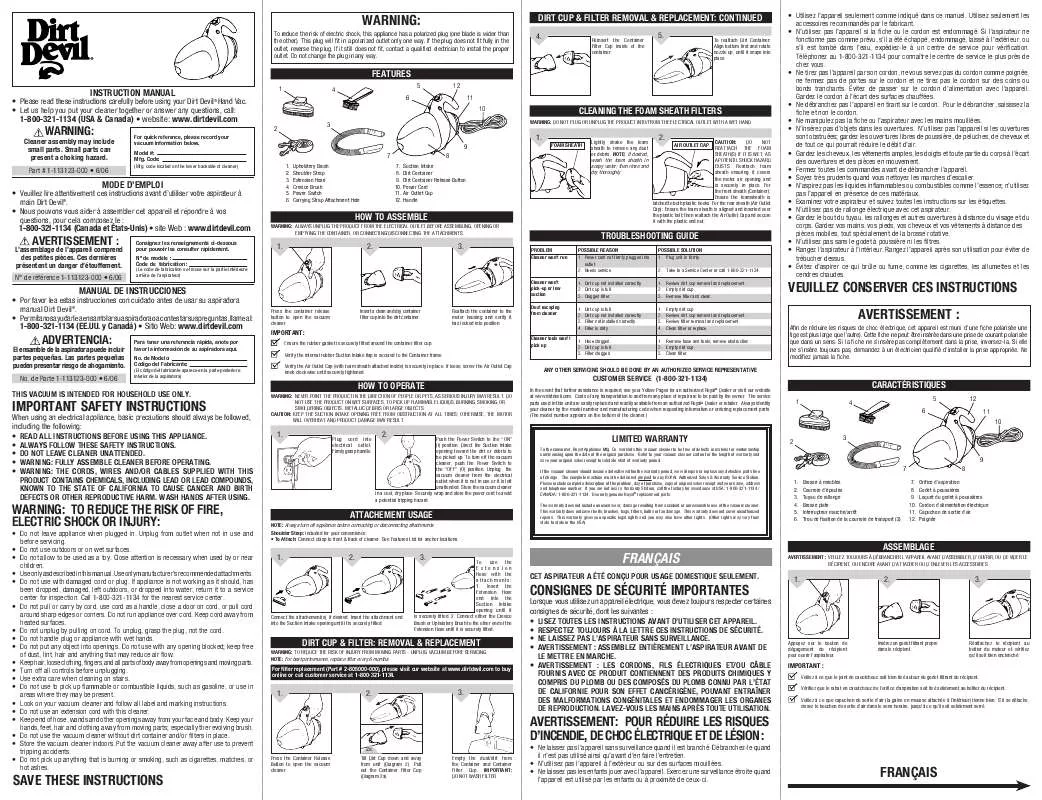 Mode d'emploi DIRTDEVIL M08050