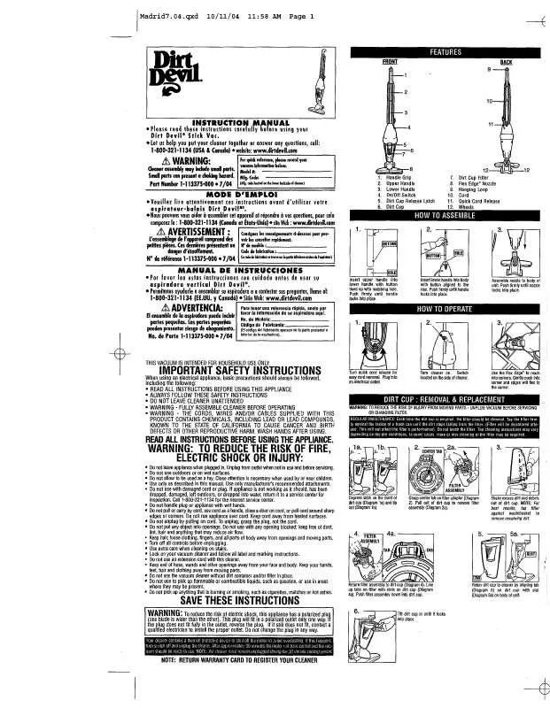 Mode d'emploi DIRTDEVIL M083975