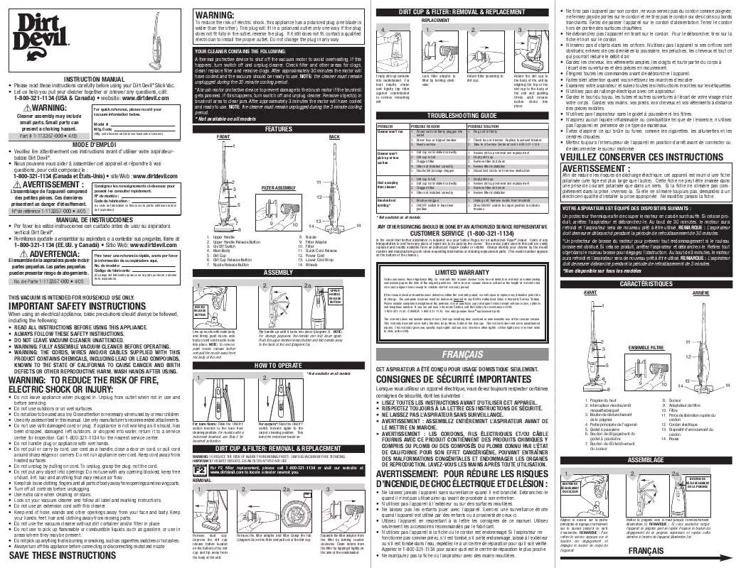 Mode d'emploi DIRTDEVIL M084210