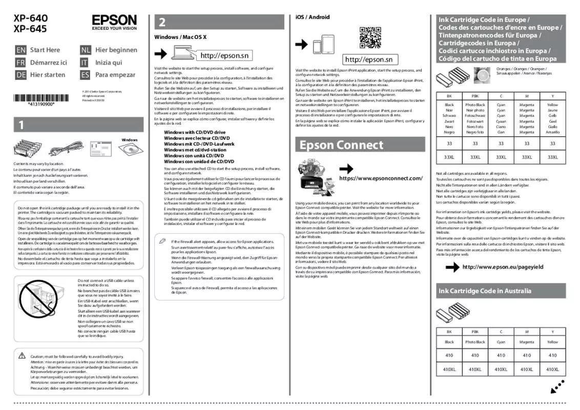 Mode d'emploi EPSON EXPRESSION PREMIUM XP-645