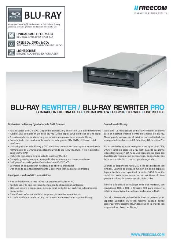 Mode d'emploi FREECOM BLU-RAY REWRITER