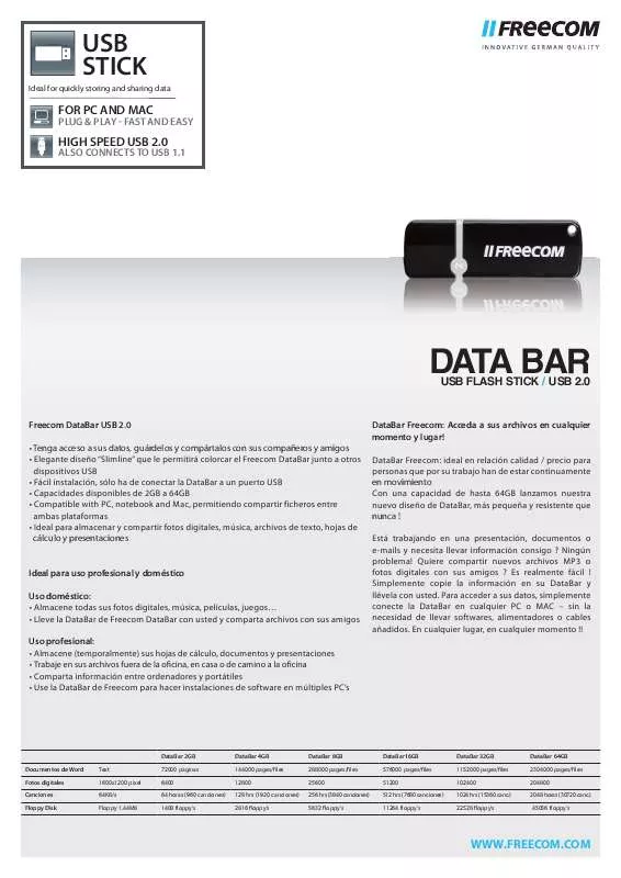 Mode d'emploi FREECOM DATABAR 2GB