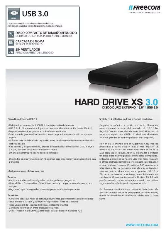 Mode d'emploi FREECOM HARD DRIVE XS 3.0