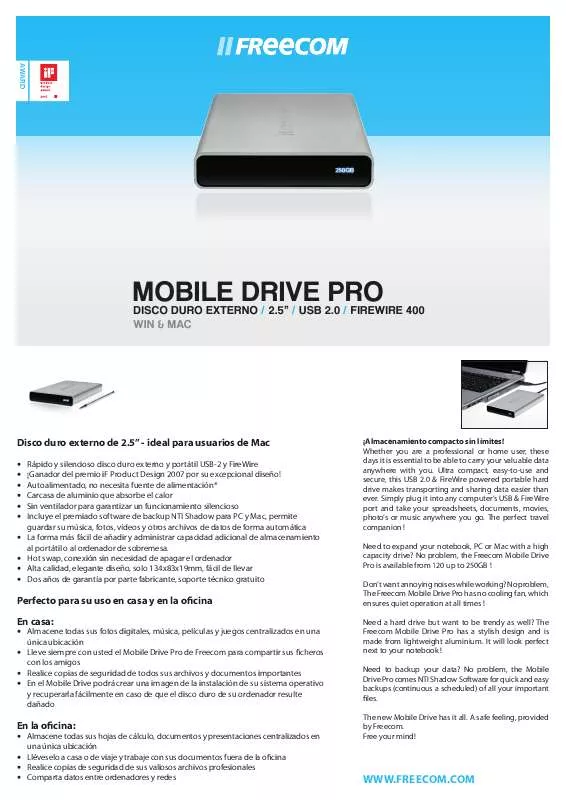 Mode d'emploi FREECOM MOBILE DRIVE PRO