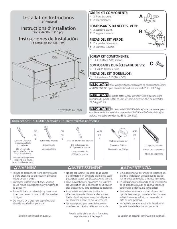 Mode d'emploi FRIGIDAIRE CFPWD15B