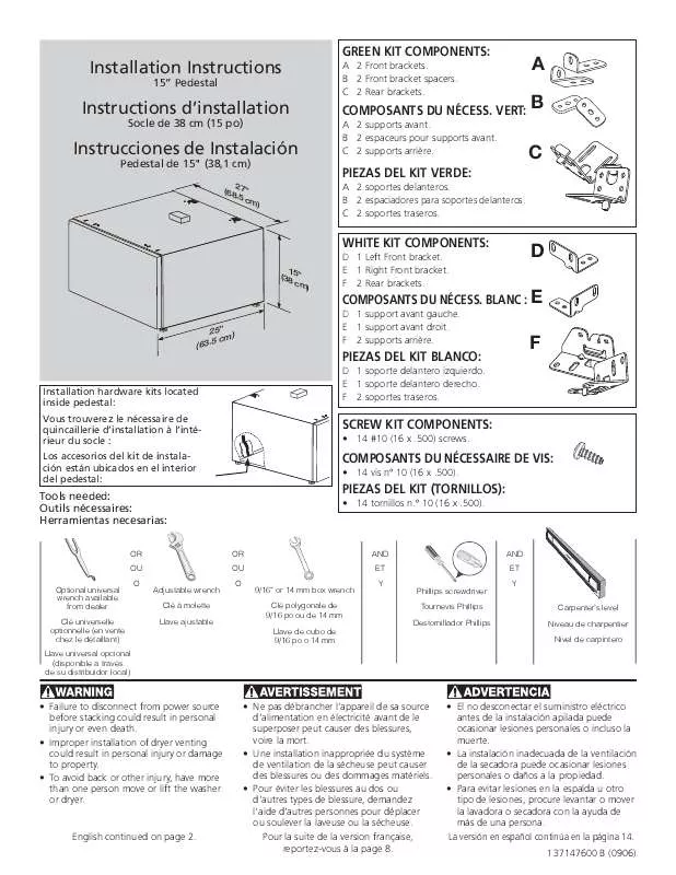 Mode d'emploi FRIGIDAIRE FNDP15W