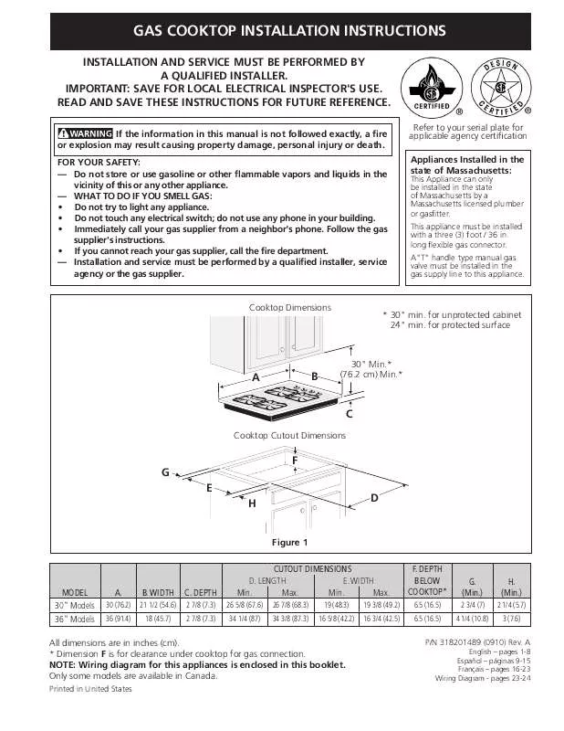 Mode d'emploi FRIGIDAIRE GAS COOKTOP