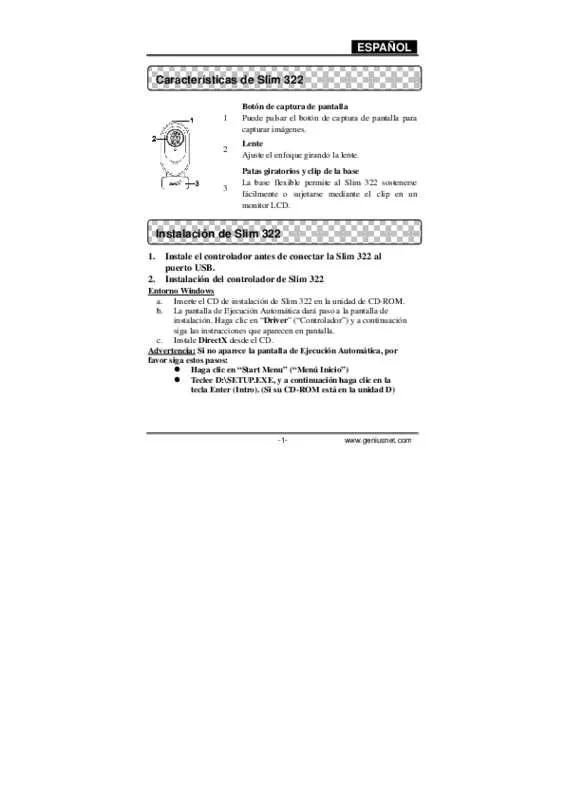 Mode d'emploi GENIUS SLIM 322