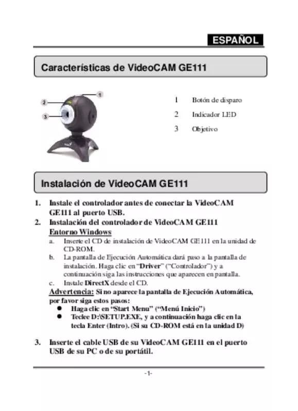 Mode d'emploi GENIUS VIDEOCAM GE111