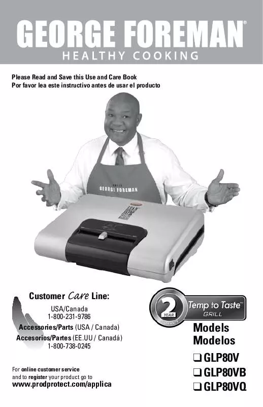 Mode d'emploi GEORGE FOREMAN GLP80VQ