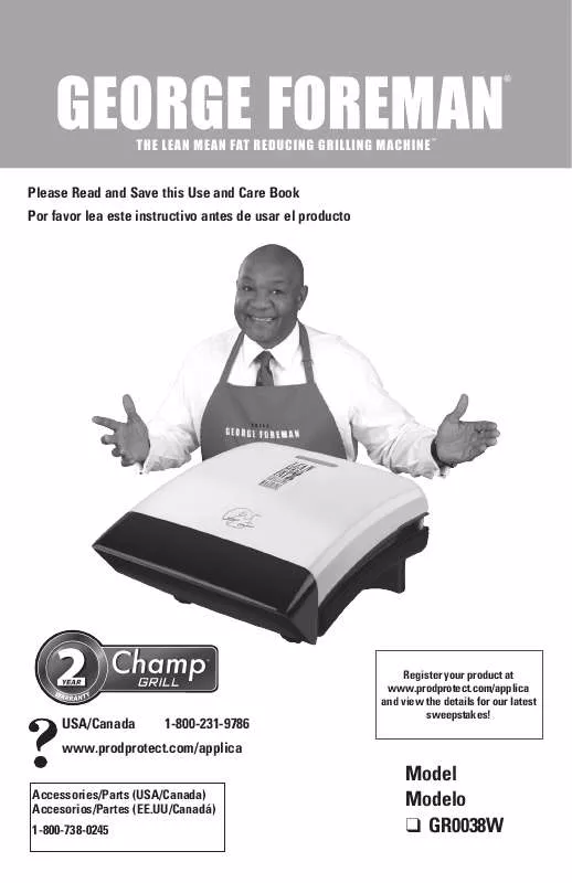 Mode d'emploi GEORGE FOREMAN GR0038W