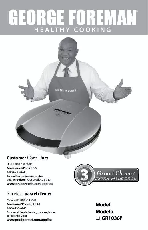 Mode d'emploi GEORGE FOREMAN GR1036P