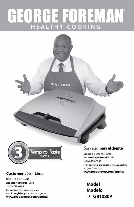 Mode d'emploi GEORGE FOREMAN GR1080P