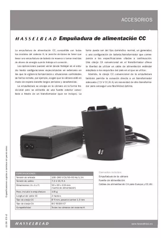 Mode d'emploi HASSELBLAD DC POWER GRIP