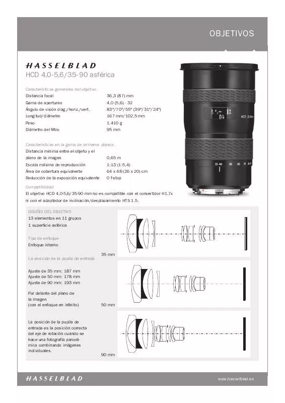 Mode d'emploi HASSELBLAD HCD 4.0-5.6 35-90