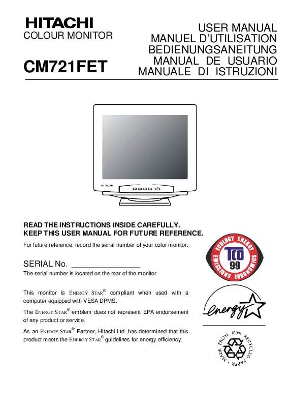 Mode d'emploi HITACHI CM721FET