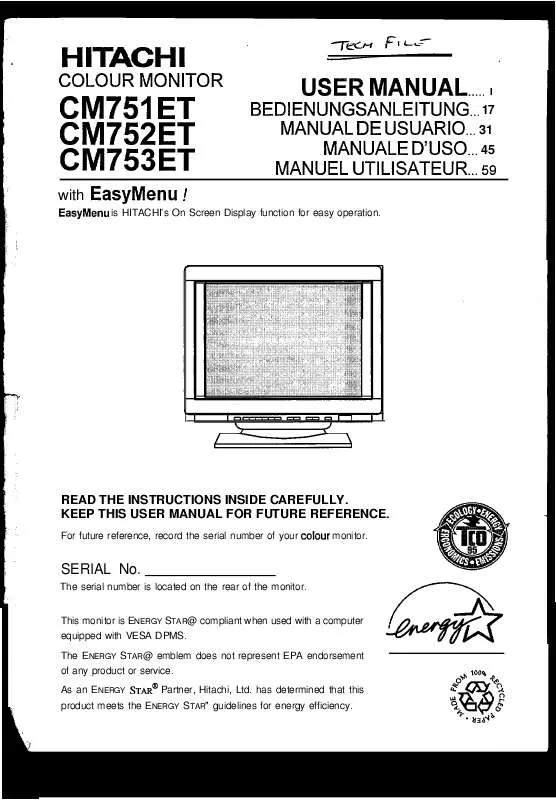 Mode d'emploi HITACHI CM751ET