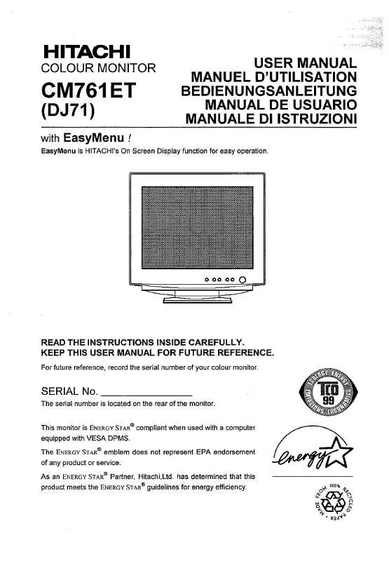 Mode d'emploi HITACHI CM761ET