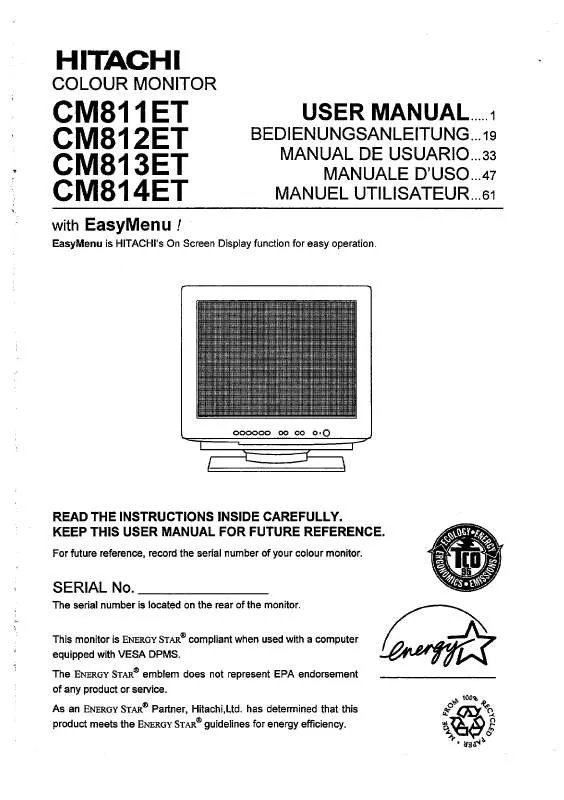 Mode d'emploi HITACHI CM811ET