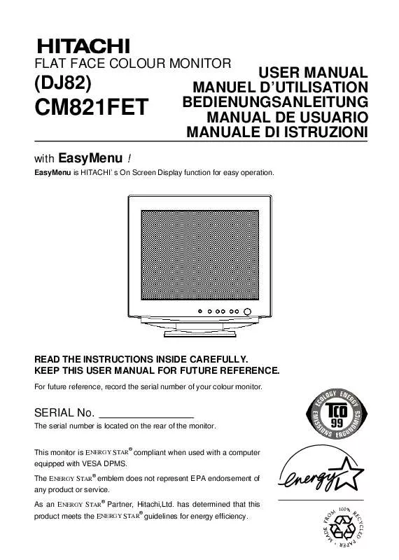 Mode d'emploi HITACHI CM821FET