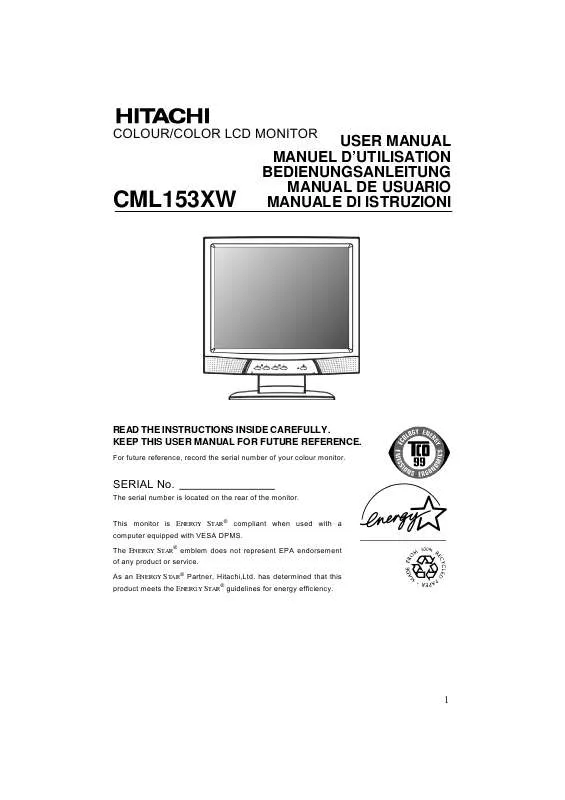 Mode d'emploi HITACHI CML153XW