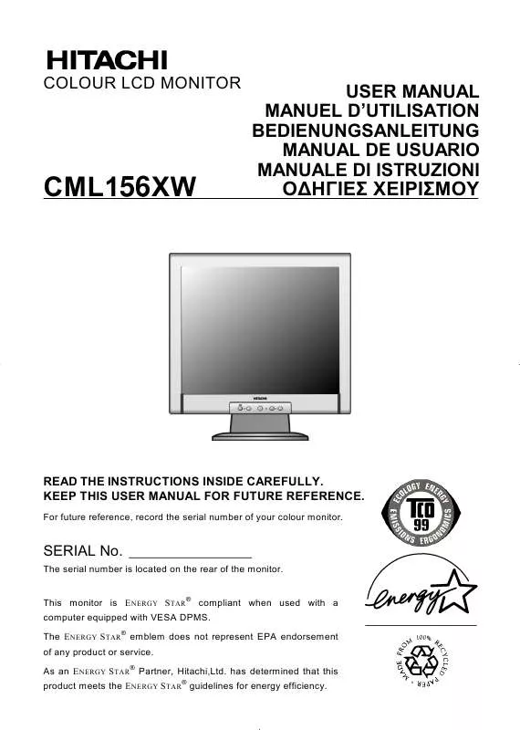 Mode d'emploi HITACHI CML156XW