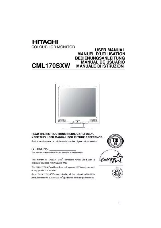 Mode d'emploi HITACHI CML170SXW