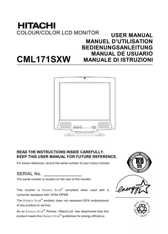 Mode d'emploi HITACHI CML171SXW