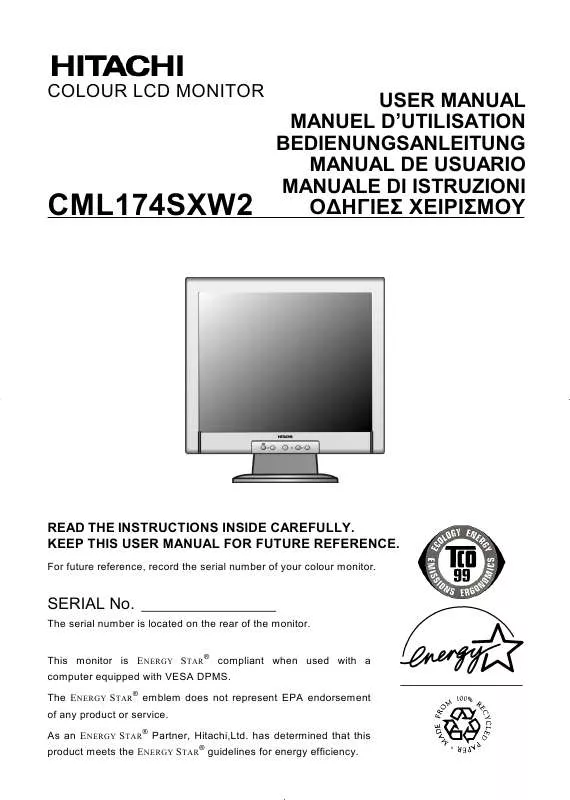 Mode d'emploi HITACHI CML174SXW2