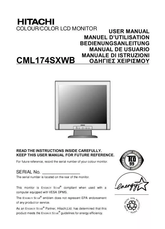 Mode d'emploi HITACHI CML174SXWB