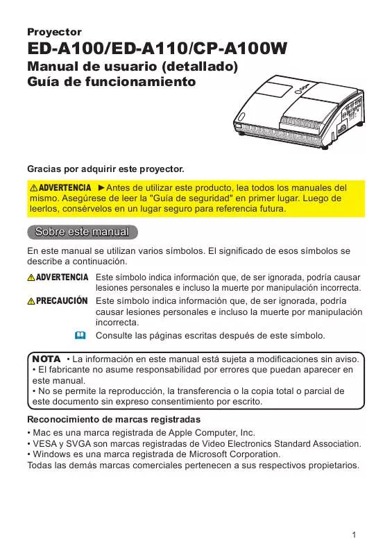 Mode d'emploi HITACHI CP-A100W