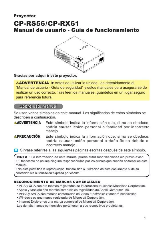 Mode d'emploi HITACHI CP-RS56W