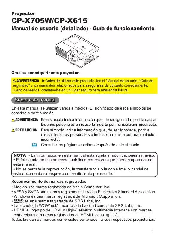 Mode d'emploi HITACHI CP-X705W