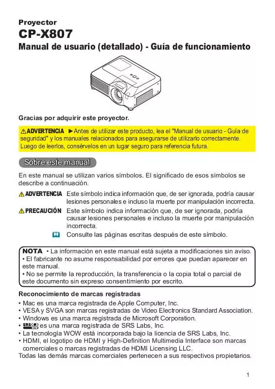 Mode d'emploi HITACHI CP-X807W