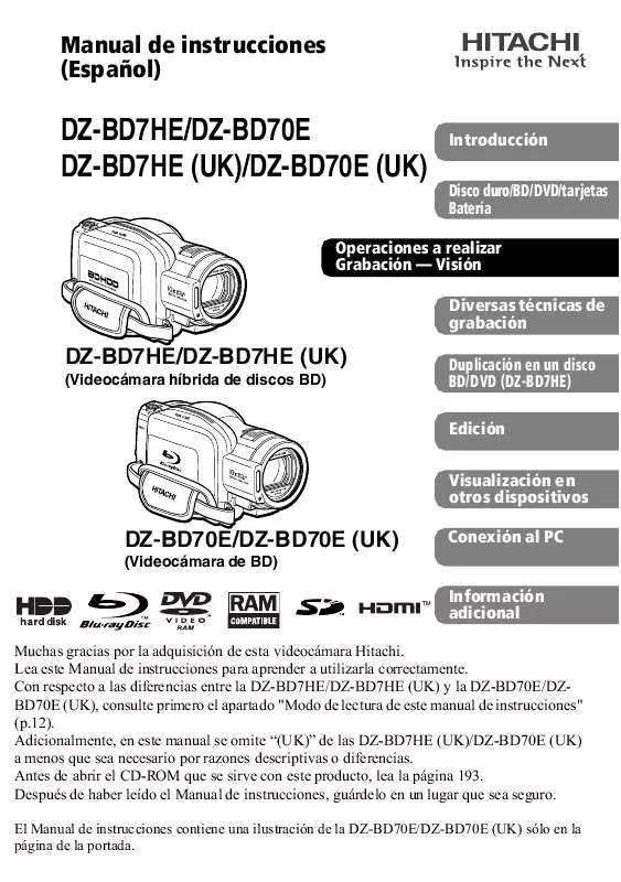 Mode d'emploi HITACHI DZ-BD70E