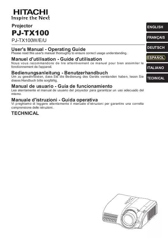 Mode d'emploi HITACHI PJ-TX100W