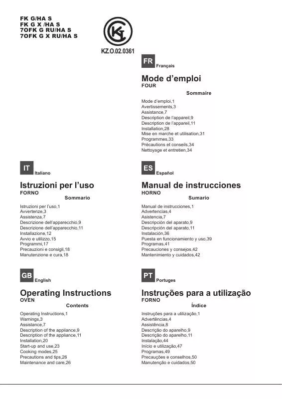 Mode d'emploi HOTPOINT 7OFK G X RU/HA S