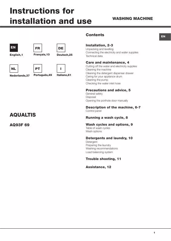 Mode d'emploi HOTPOINT AQ93F 69 EU