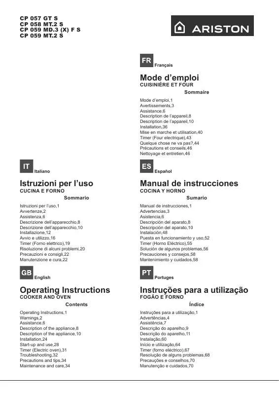 Mode d'emploi HOTPOINT CP 057 GT S