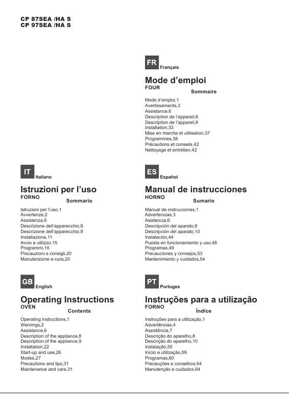 Mode d'emploi HOTPOINT CP98SEA /HA S