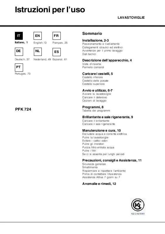 Mode d'emploi HOTPOINT PFK 724X.R