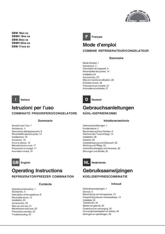 Mode d'emploi HOTPOINT SBM 1821