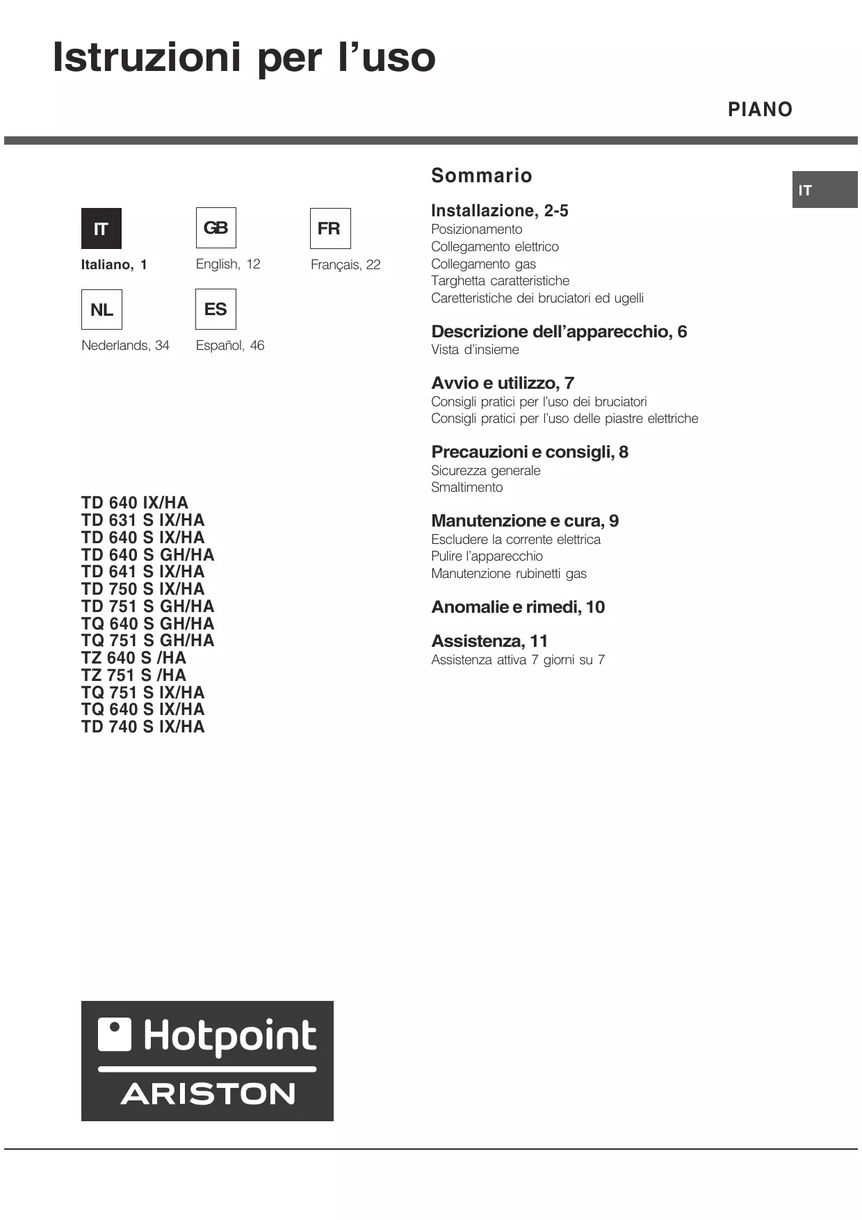 Mode d'emploi HOTPOINT TQ 640 S (ICE) GH/HA