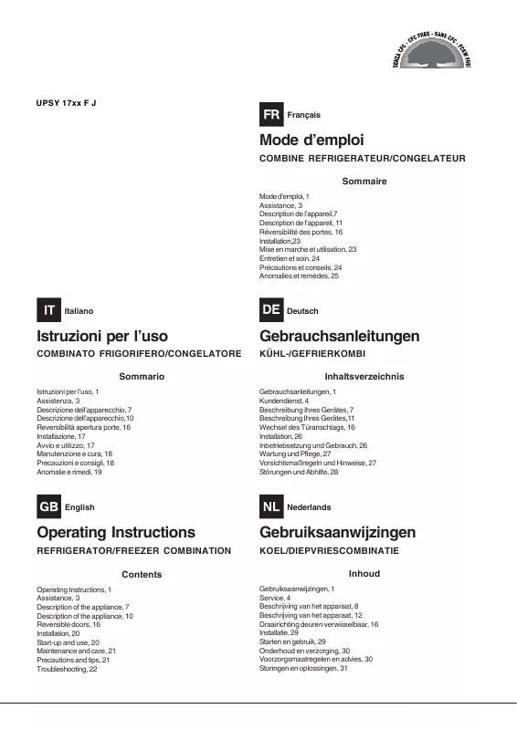 Mode d'emploi HOTPOINT UPSY 1721 F J