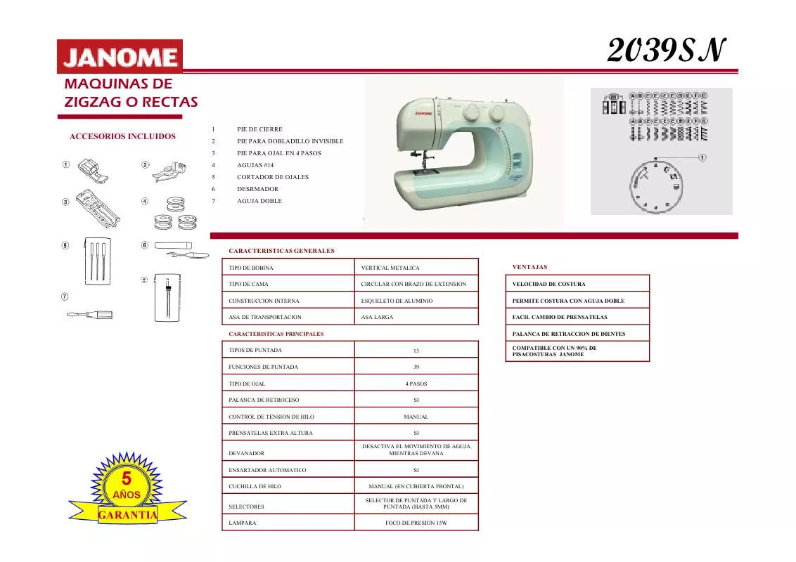 Mode d'emploi JANOME 2039SN