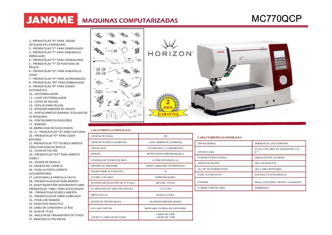 Mode d'emploi JANOME MC770QCP HORIZONTE