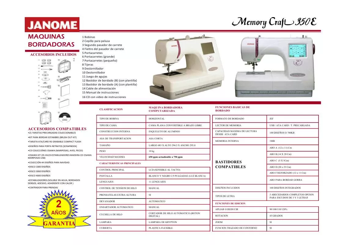 Mode d'emploi JANOME MC350E