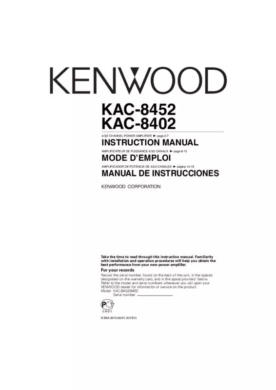 Mode d'emploi KENWOOD KAC-8452