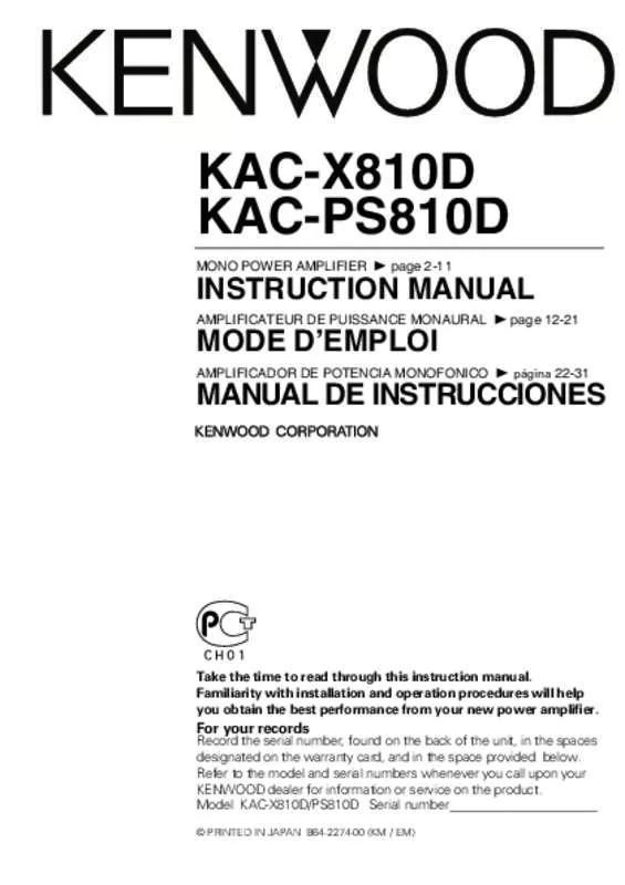 Mode d'emploi KENWOOD KAC-PS810D